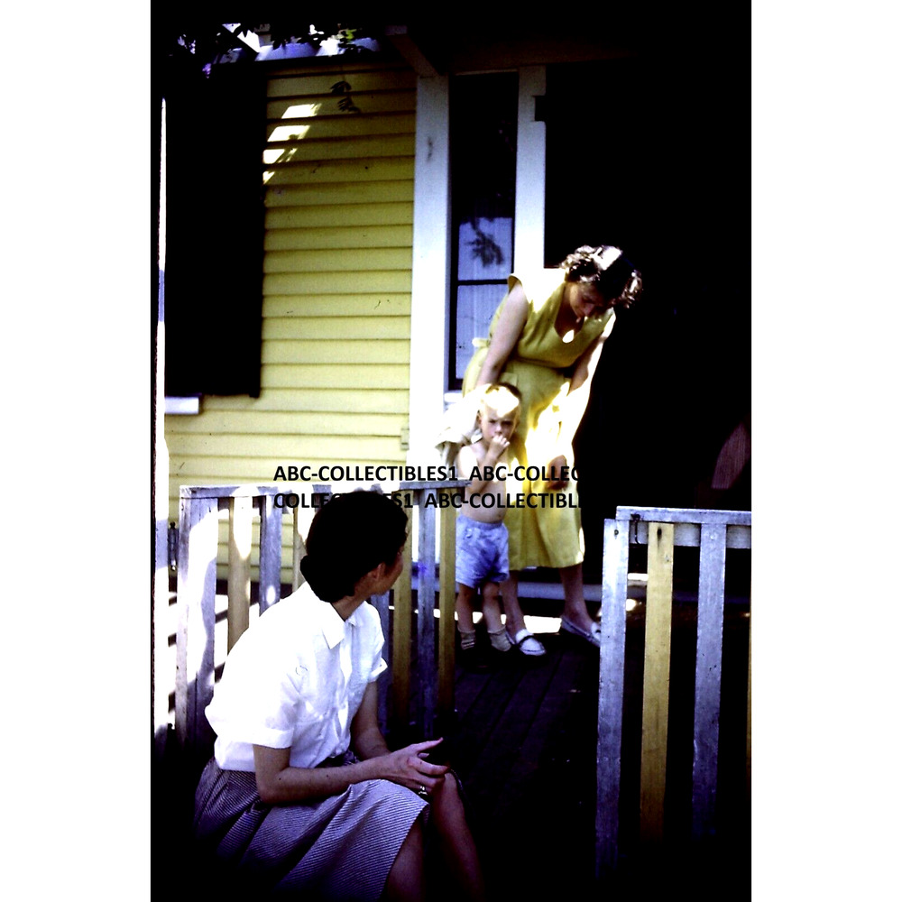 VINTAGE 1950 KODACHROME TRANSPARENCY SLIDE 2 Woman On Porch Cohasset MA. 1950